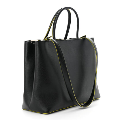 Fendi Vitello Elite Shearling Block Letter Regular 2Jours Tote Black 3 of 13
