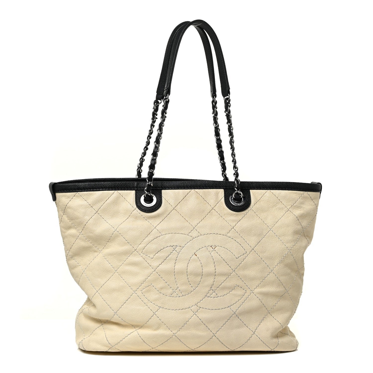 Chanel Grained Calfskin Quilted Small Daily Tote Dark White Black 1 of 16