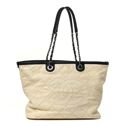 Chanel Grained Calfskin Quilted Small Daily Tote Dark White Black 1 of 16