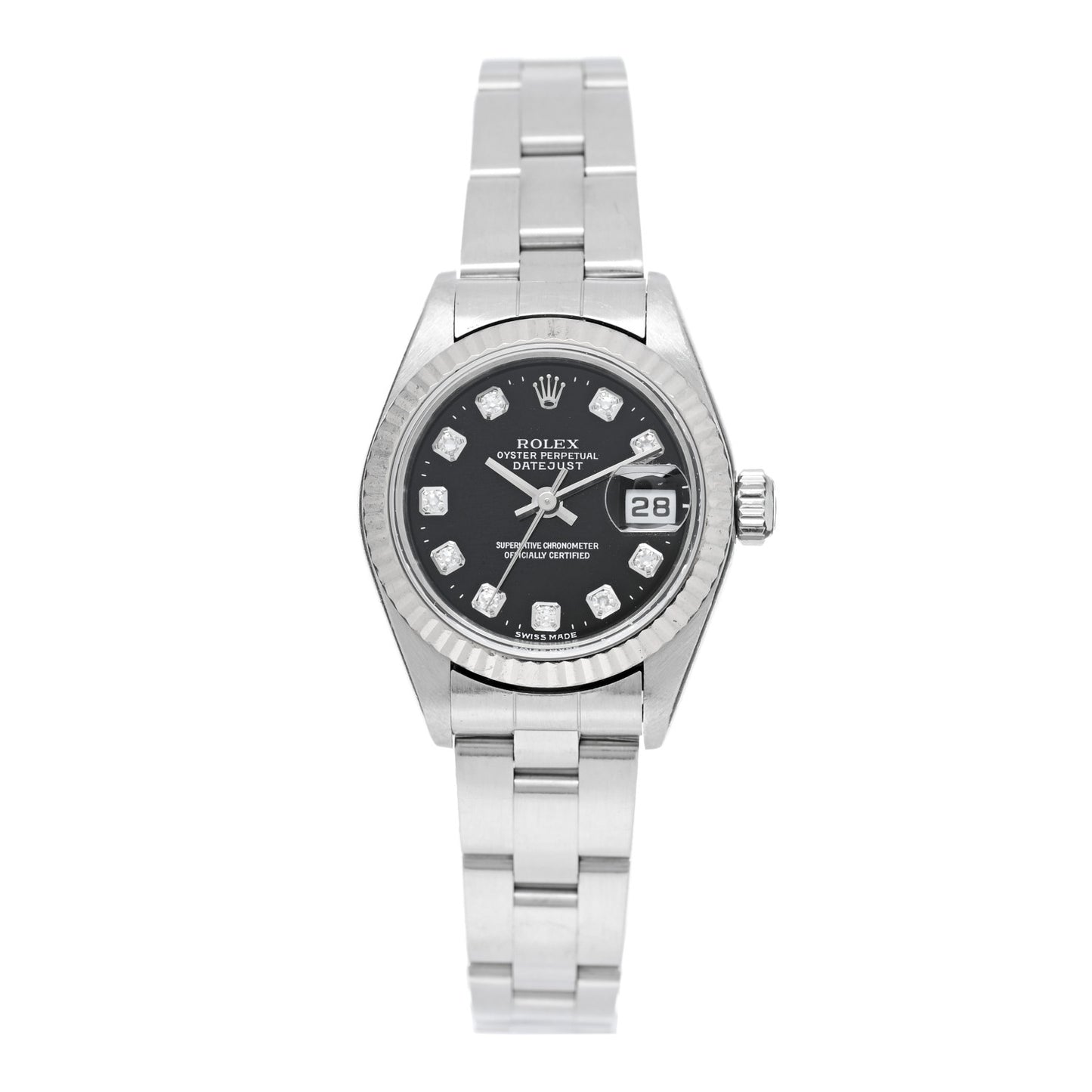 Stainless Steel 18K White Gold Diamond 26mm Oyster Perpetual Datejust Watch Black 79174