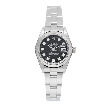 Rolex Stainless Steel 18K White Gold Diamond 26mm Oyster Perpetual Datejust Watch Black 79174 1 of 5