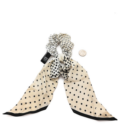 Chanel Silk CC Twilly Hair Tie Ivory Black 2 of 4
