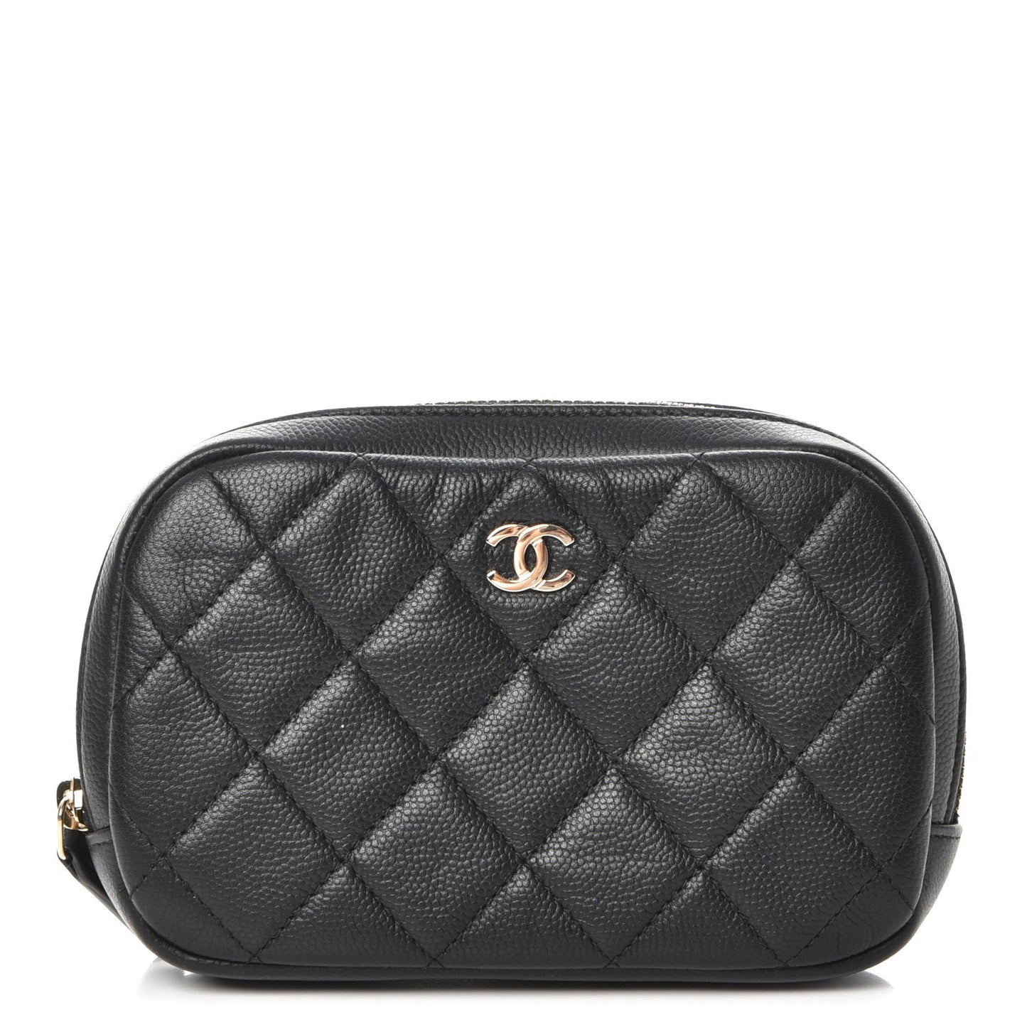 Caviar Quilted Small Curvy Pouch Cosmetic Case Black