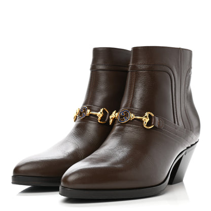 Gucci Goatskin Zahara Interlocking G Horsebit Ankle Boots 38.5 Maroon 3 of 10