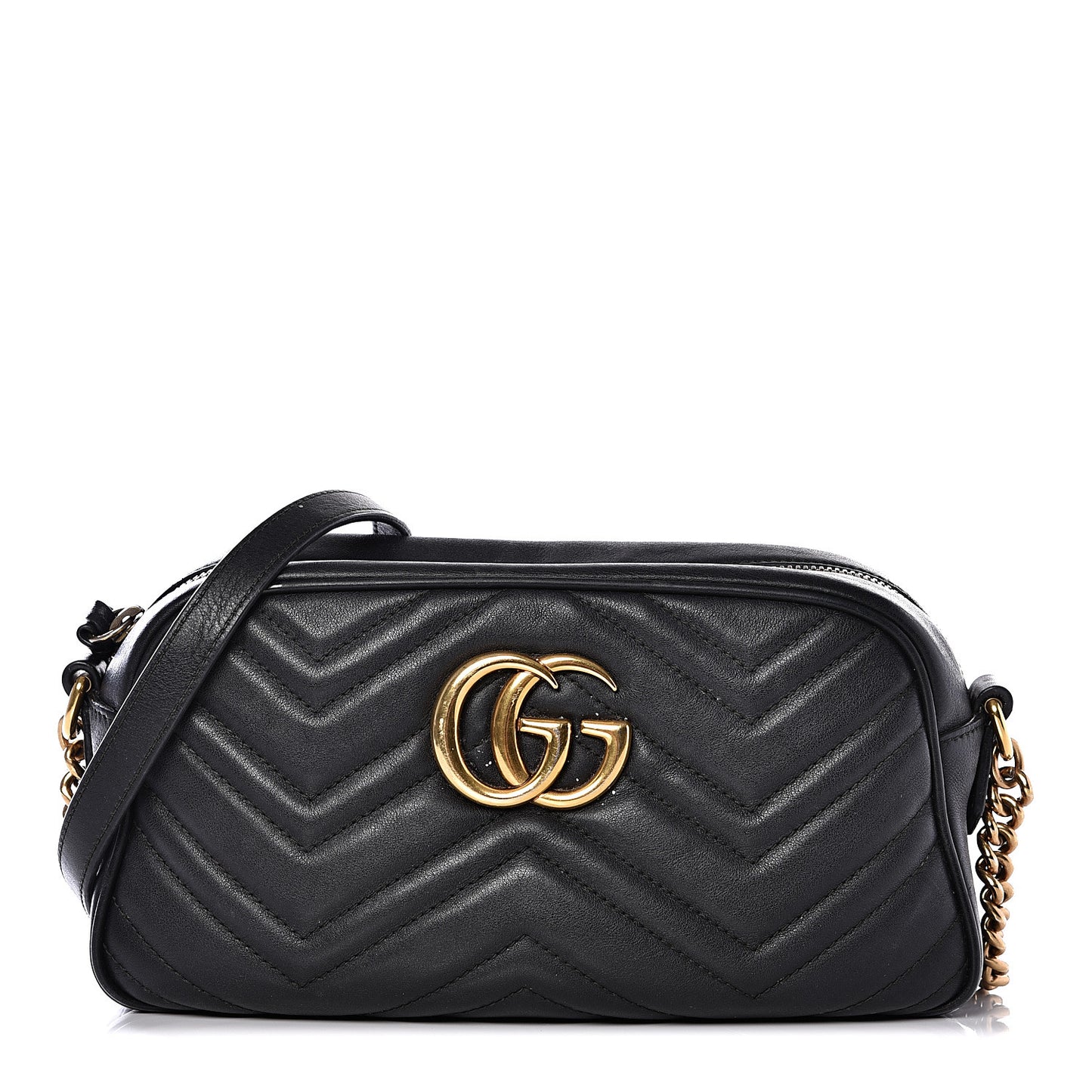 Calfskin Matelasse Small GG Marmont Chain Shoulder Bag Black