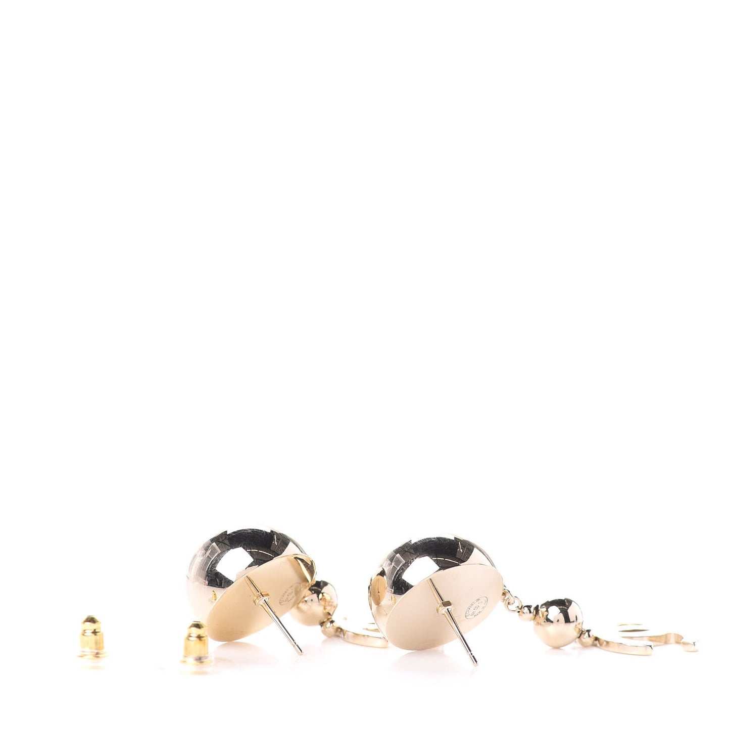 Metal CC Drop Earrings Gold