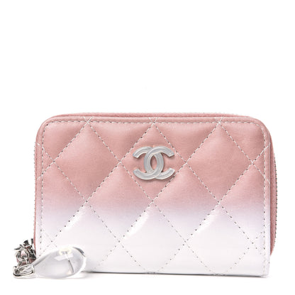 Chanel Ombre Patent Calfskin Quilted Small Zip Around Coin Purse Pink White 1 of 9