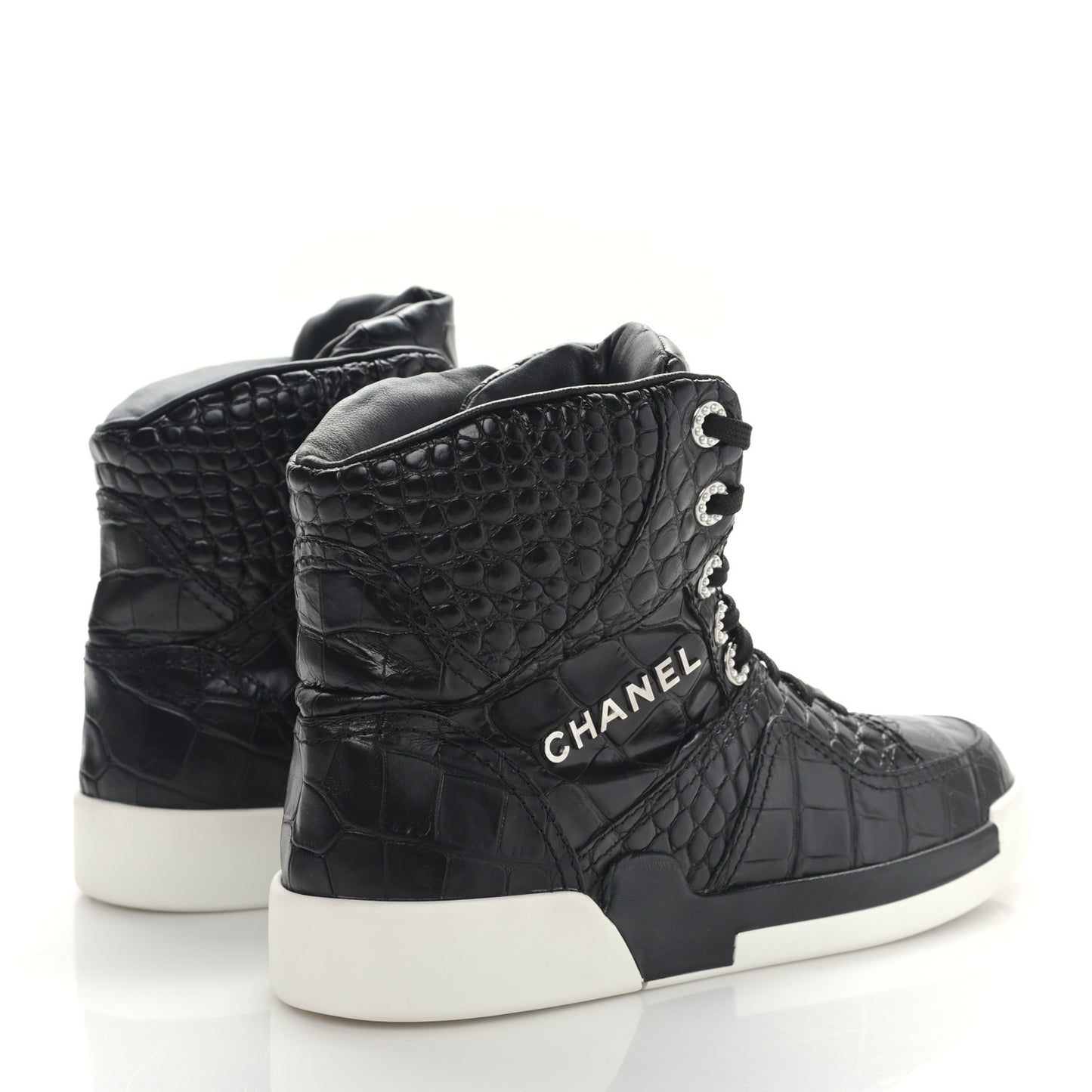 Calfskin Crocodile Embossed Cocodile High Top Sneakers 39 Black