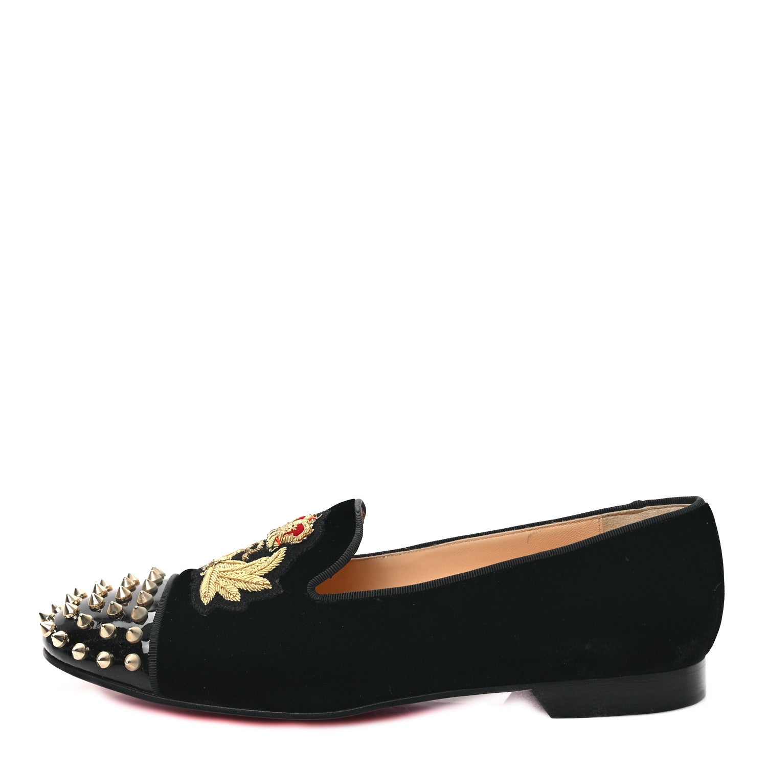 Christian Louboutin Calfskin Velvet Spikes Womens Captain Loubi Flat Loafers 40.5 Black 1 of 9
