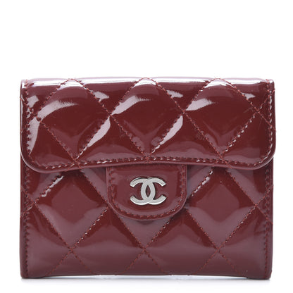 Chanel Patent Quilted Flap Card Holder Wallet Burgundy 1 of 13