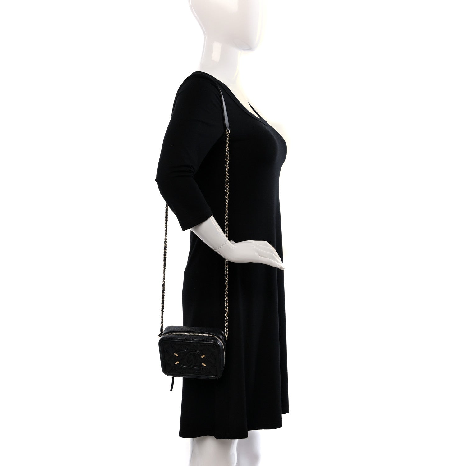 Chanel Caviar Quilted CC Filigree Vanity Clutch With Chain Black 2 of 10