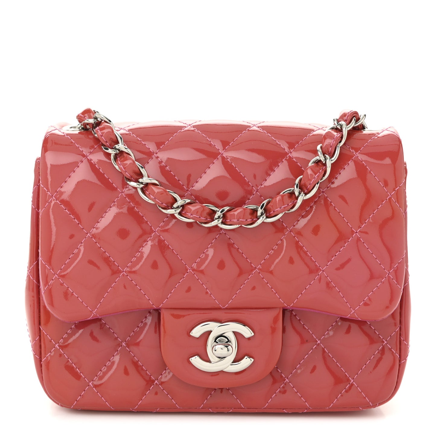 Patent Quilted Mini Square Flap Pink