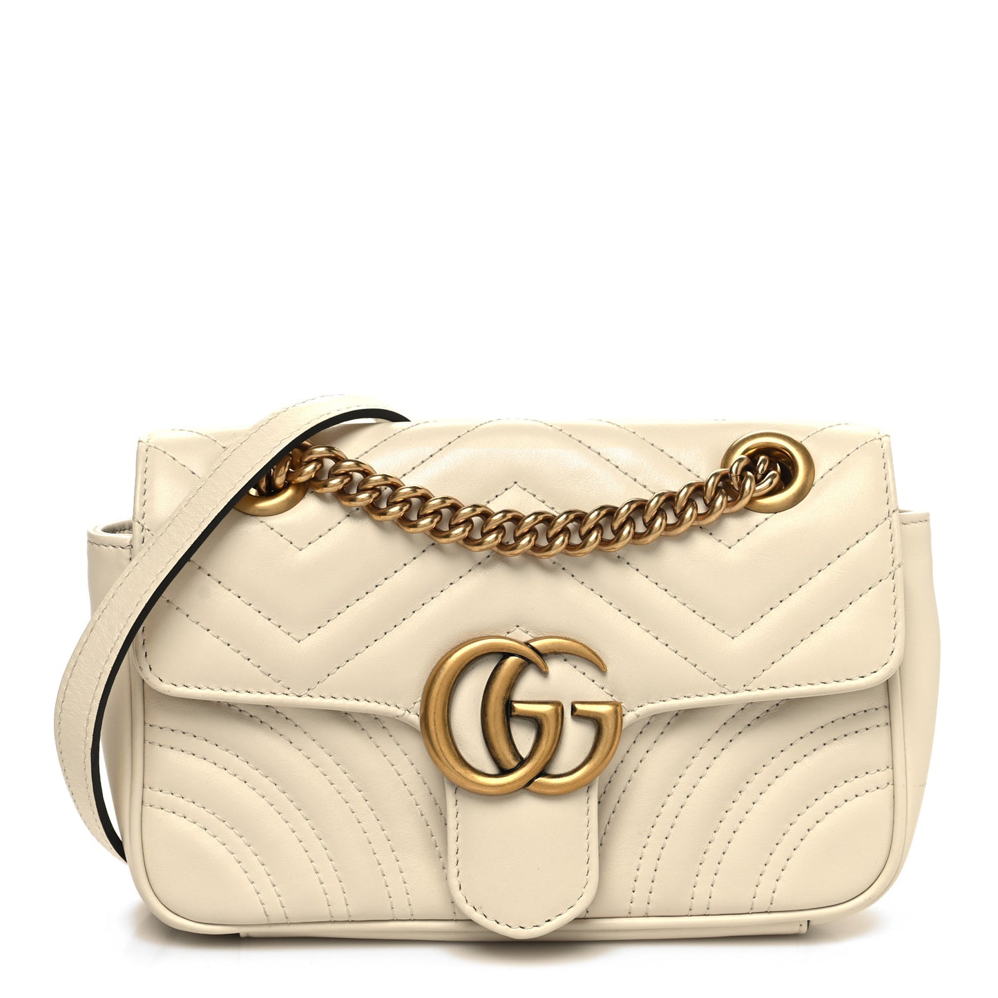 Calfskin Matelasse Mini GG Marmont Shoulder Bag White