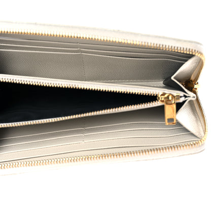 Saint Laurent Grain De Poudre Matelasse Chevron Monogram Zip Around Wallet Blanc Vintage 5 of 12