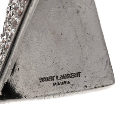 Saint Laurent Crystal Enamel Triangle Clip On Earrings Silver 4 of 5