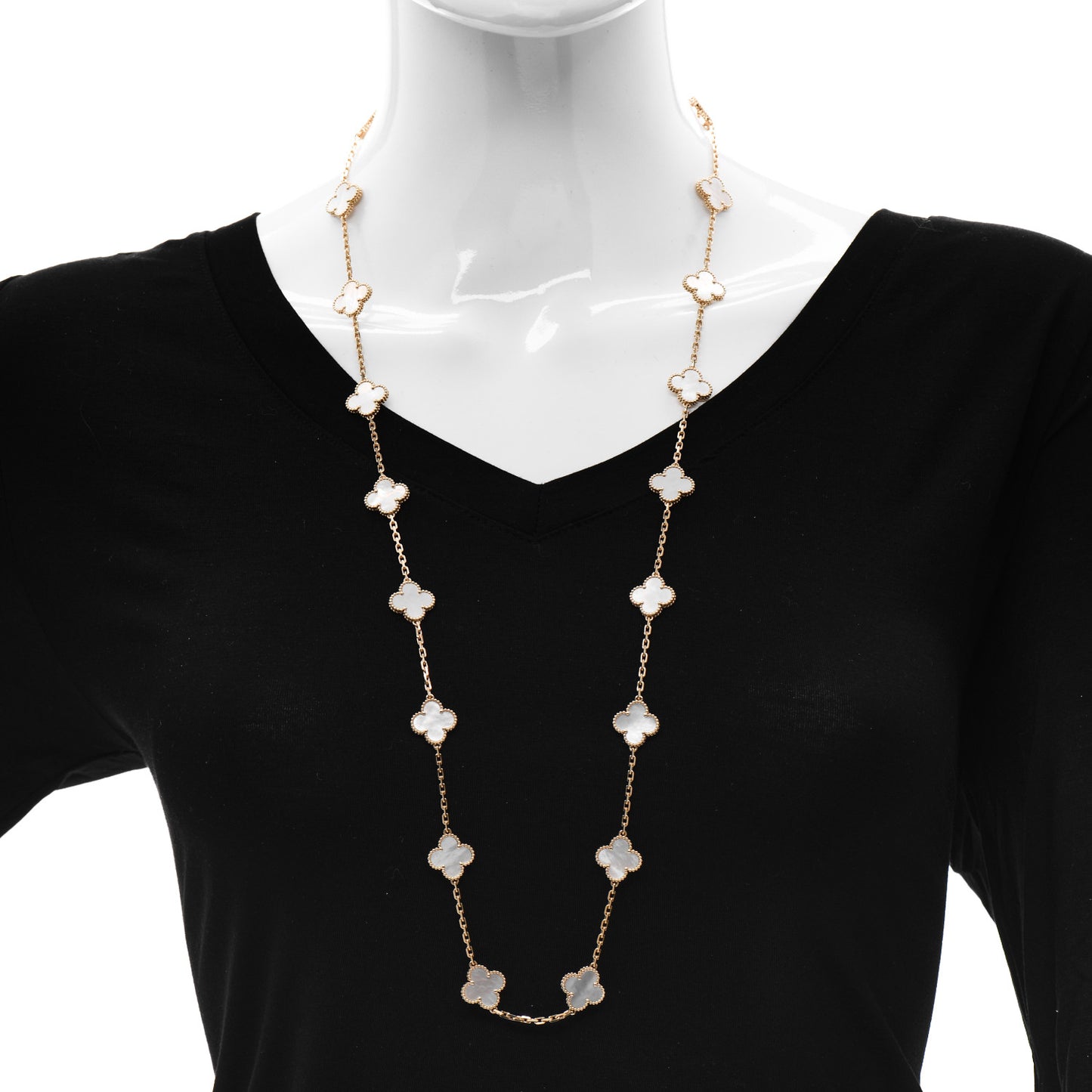 18K Yellow Gold Mother of Pearl 20 Motifs Vintage Alhambra Necklace