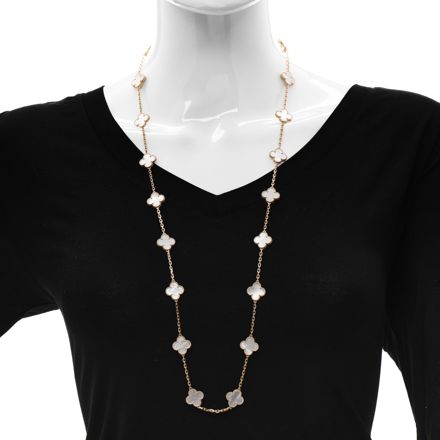 Van Cleef & Arpels 18K Yellow Gold Mother of Pearl 20 Motifs Vintage Alhambra Necklace 2 of 6