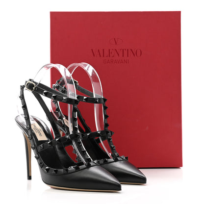 Valentino Garavani Calfskin Lacquered Monochrome Rockstud Ankle Strap 100mm Pumps 40 Black 10 of 10