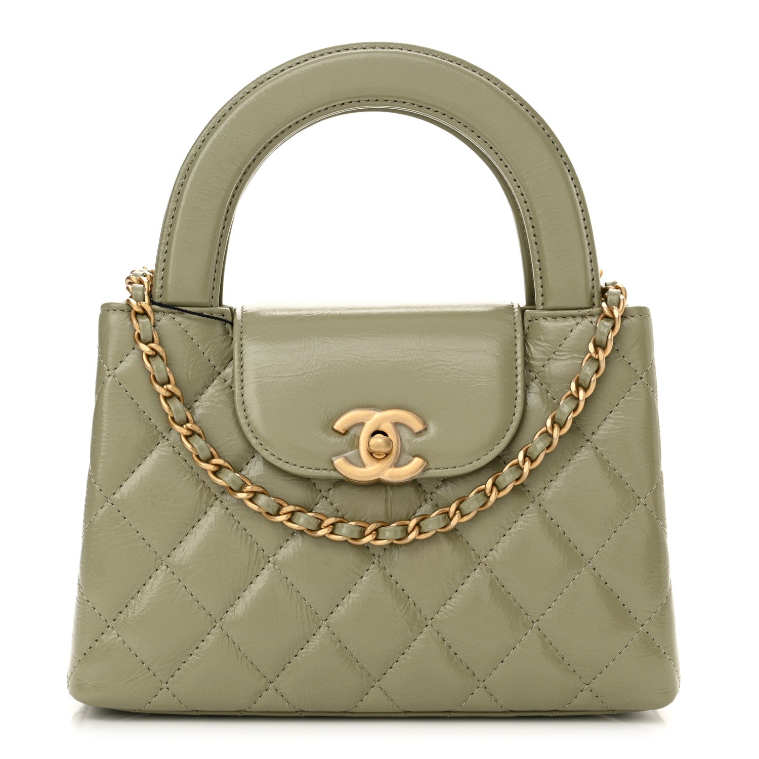 Chanel Shiny Aged Calfskin Quilted Nano Kelly Shopper Khaki 1 of 11