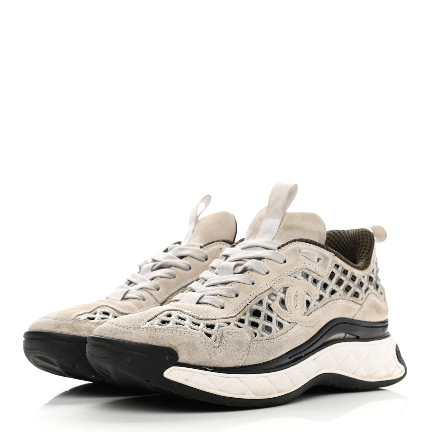 Suede Calfskin Embroidered CC Sneakers 39 Beige Black