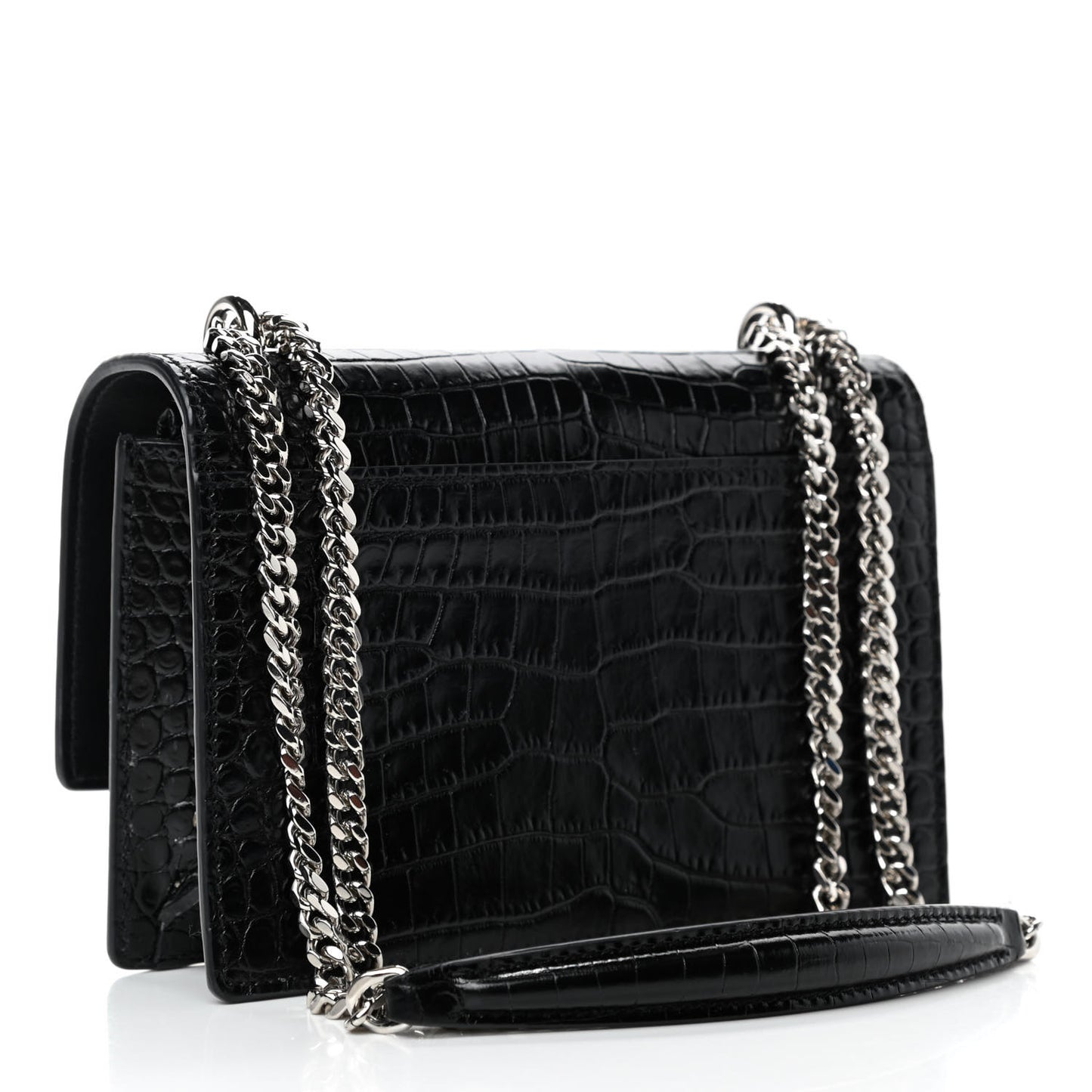 Calfskin Crocodile Embossed Monogram Sunset Chain Wallet Black