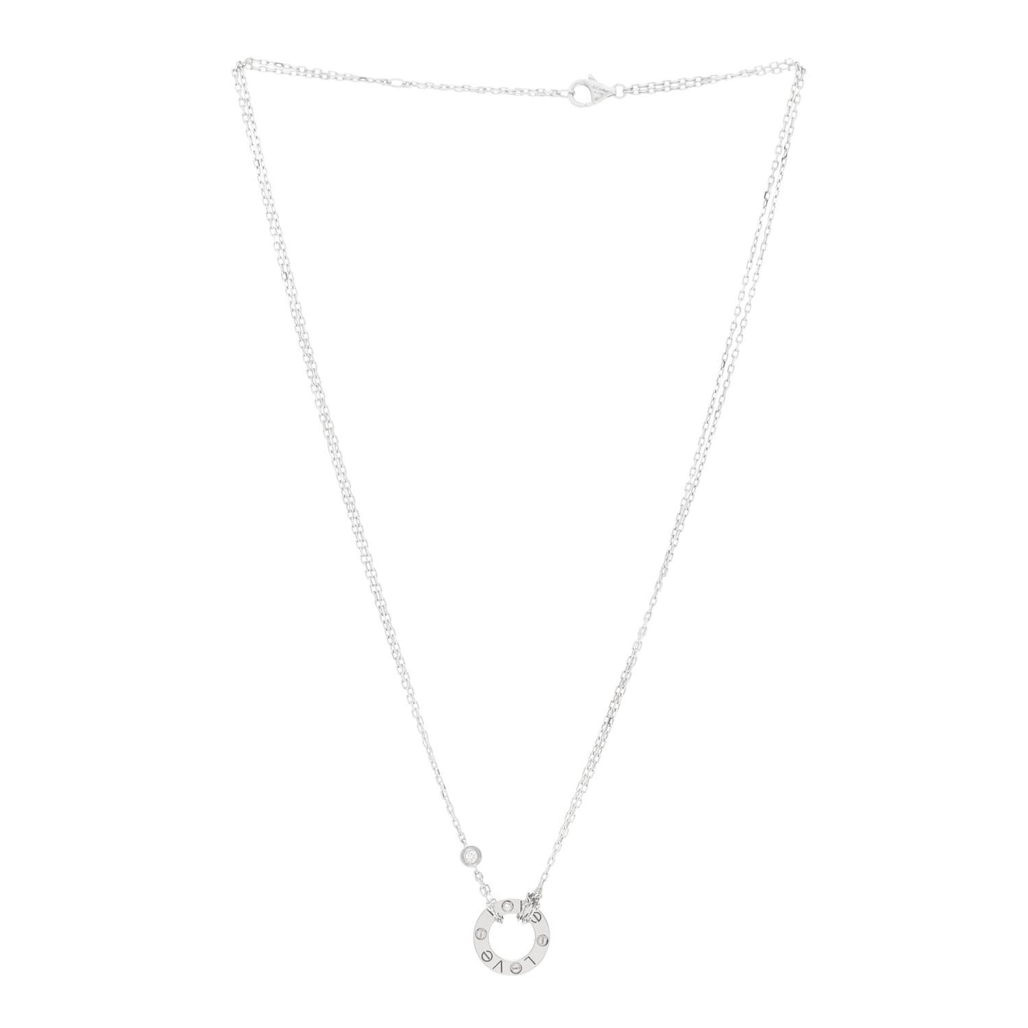 18K White Gold 2 Diamond LOVE Necklace