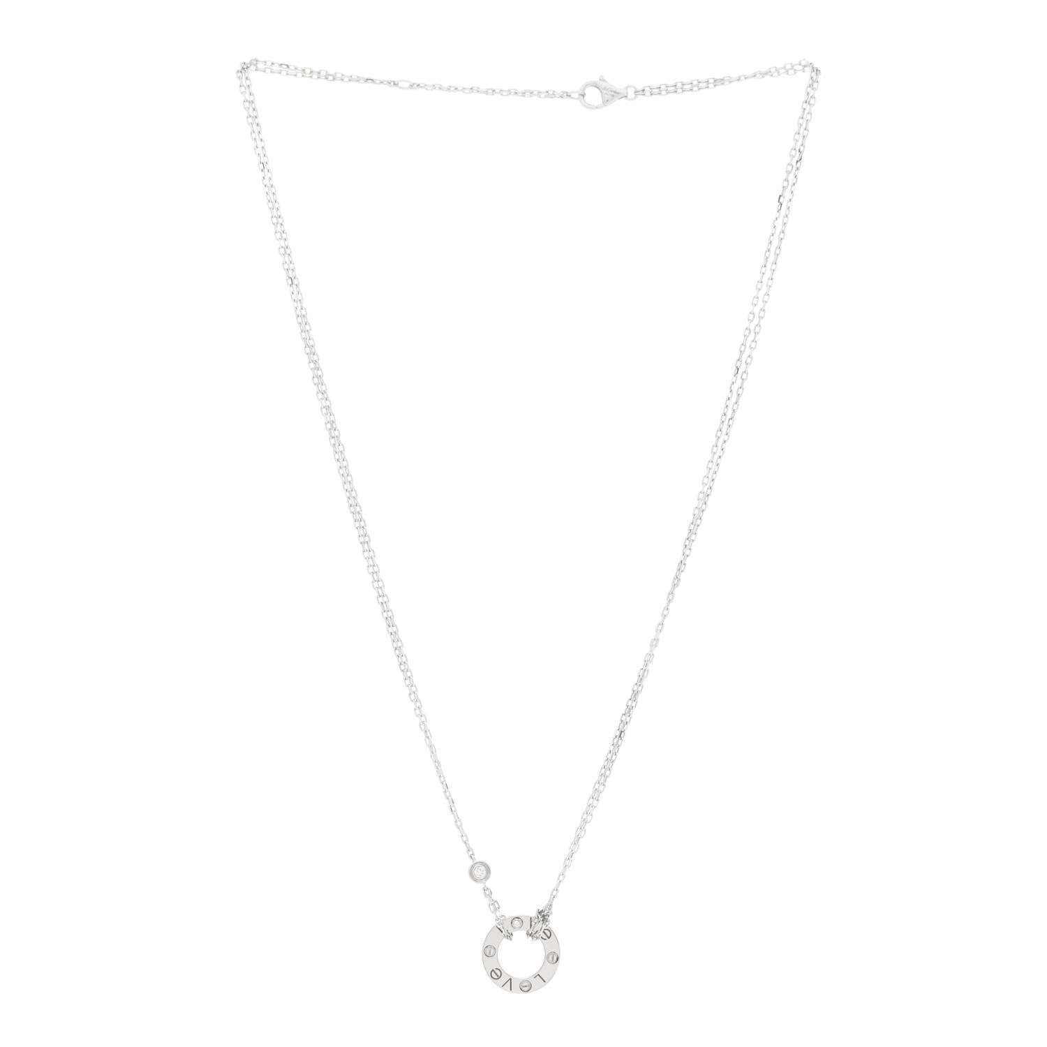 Cartier 18K White Gold 2 Diamond LOVE Necklace 3 of 7
