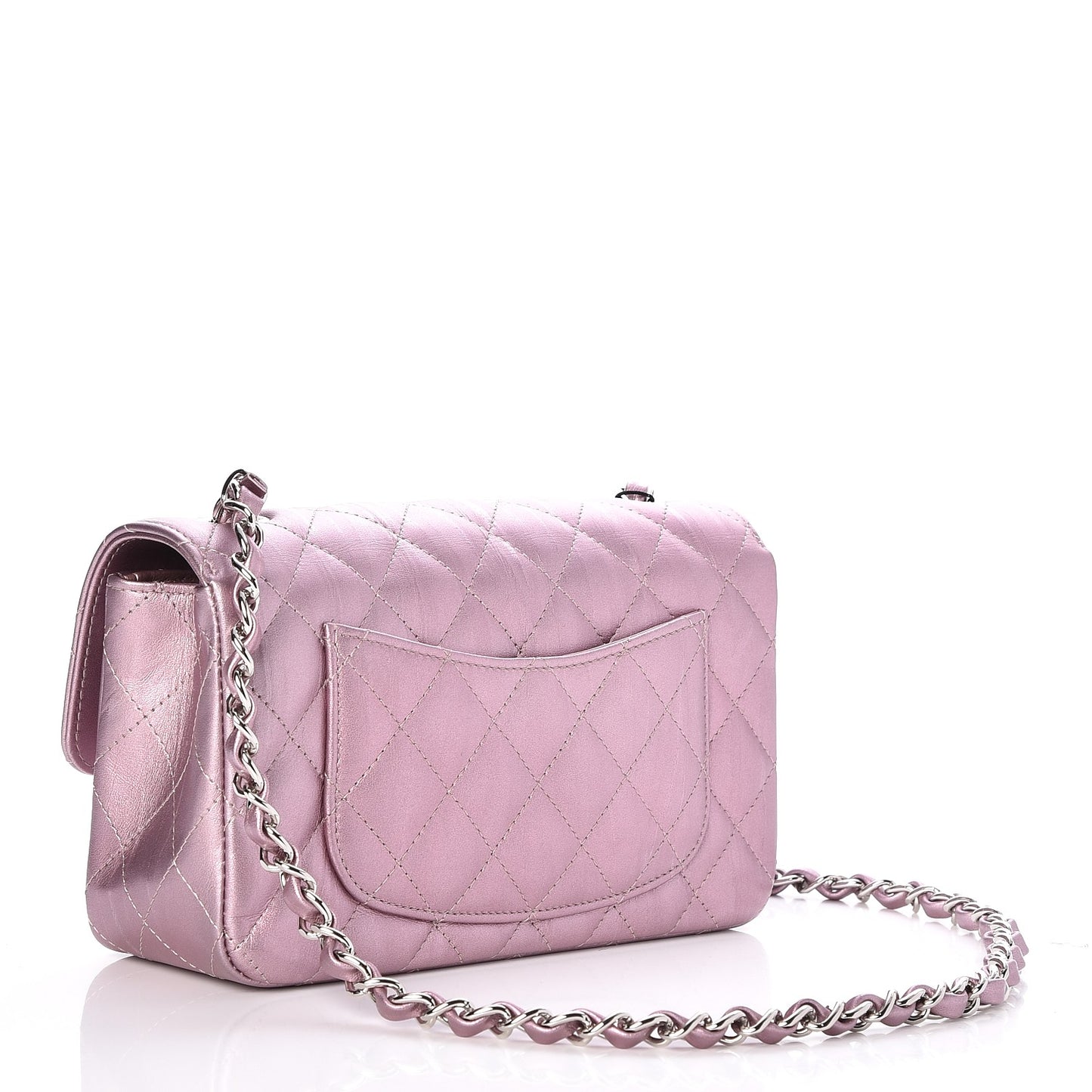 Metallic Calfskin Quilted Mini Rectangular Flap Pink
