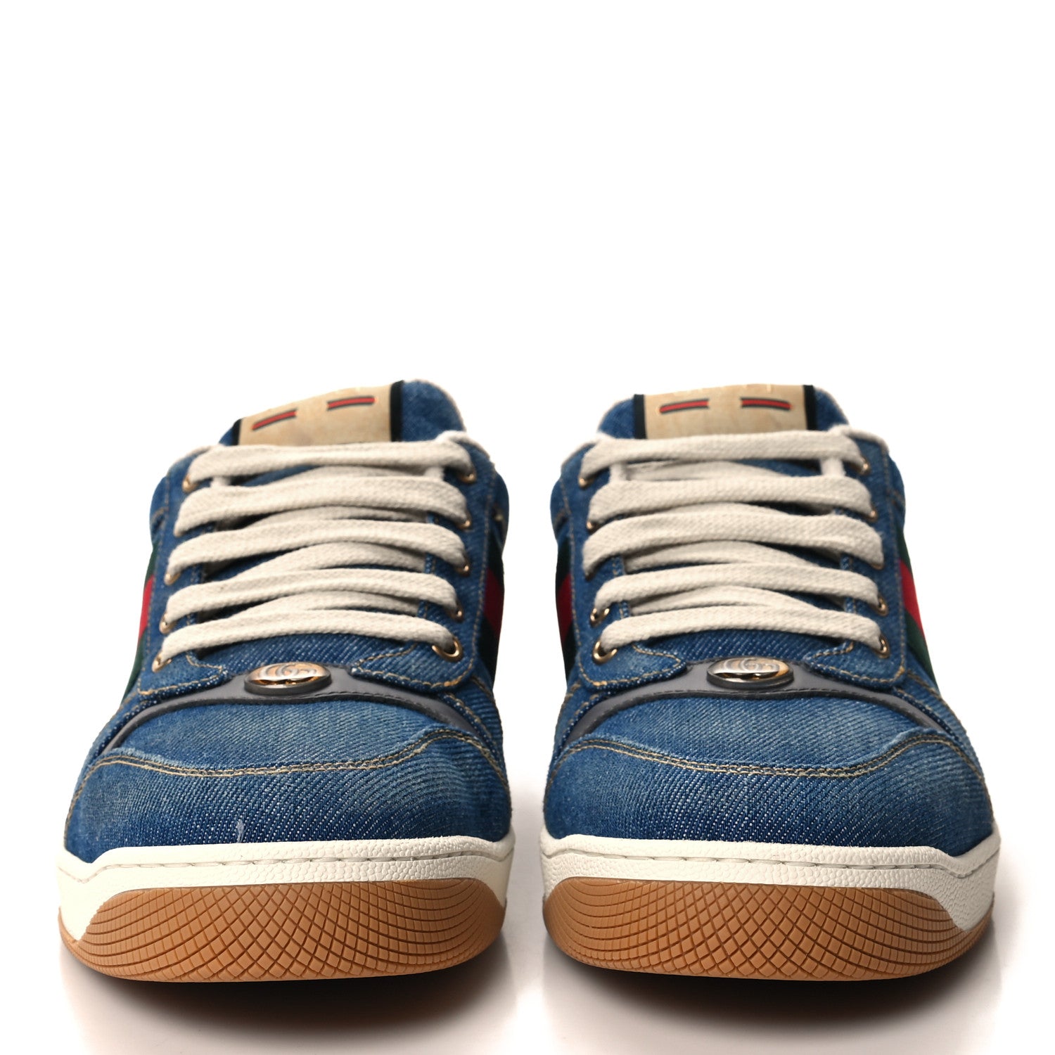 Gucci Denim GG Monogram Calfskin Web Mens Screener Sneakers 8.5 Blue 2 of 9