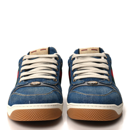 Gucci Denim GG Monogram Calfskin Web Mens Screener Sneakers 8.5 Blue 2 of 9