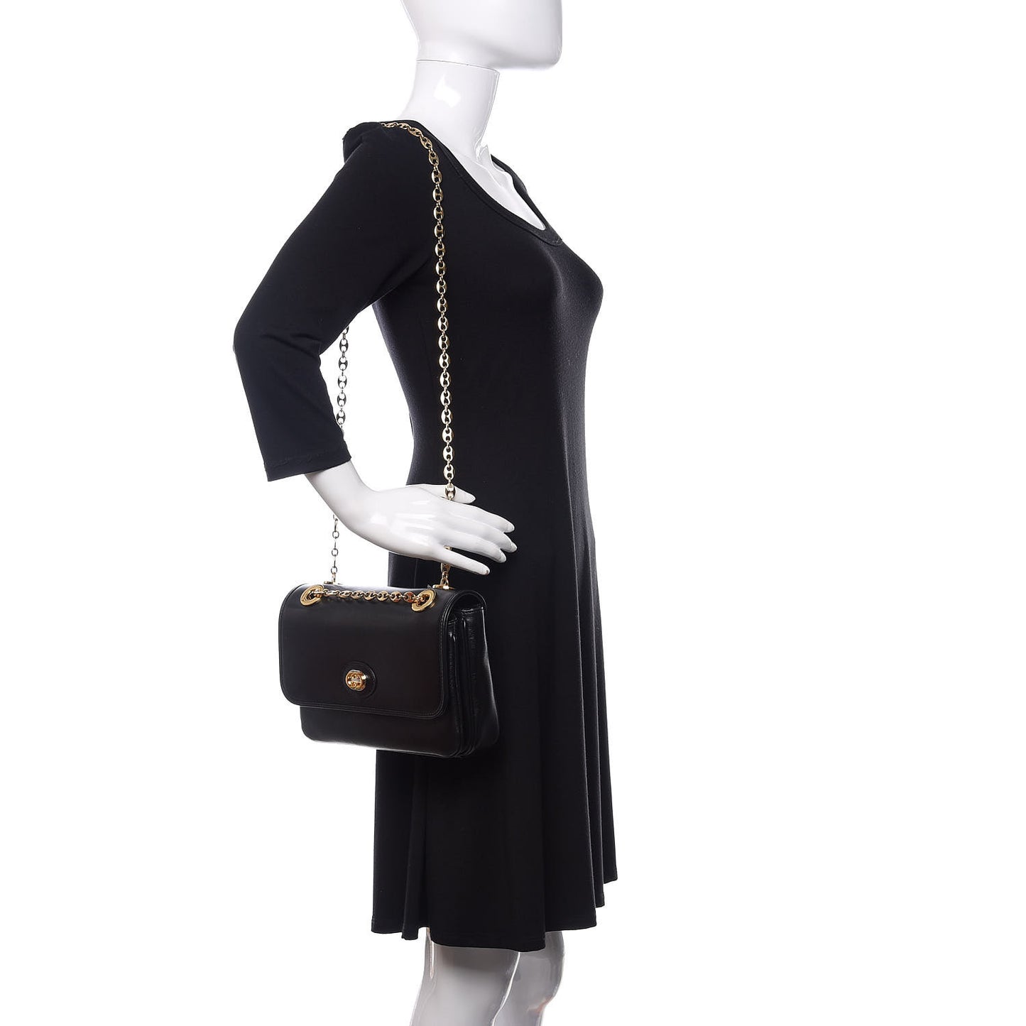 Azalea Calfskin Small Marina Chain Shoulder Bag Black
