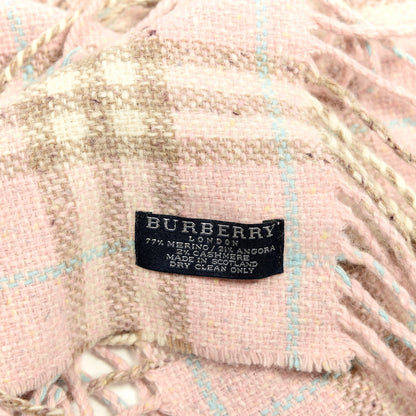 Burberry Merino Angora Wool Cashmere Check Happy Fringe Scarf Pink 3 of 3
