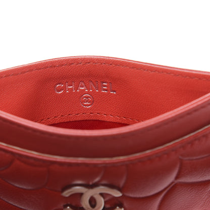 Chanel Lambskin Camellia Embossed Card Holder Red 8 of 11