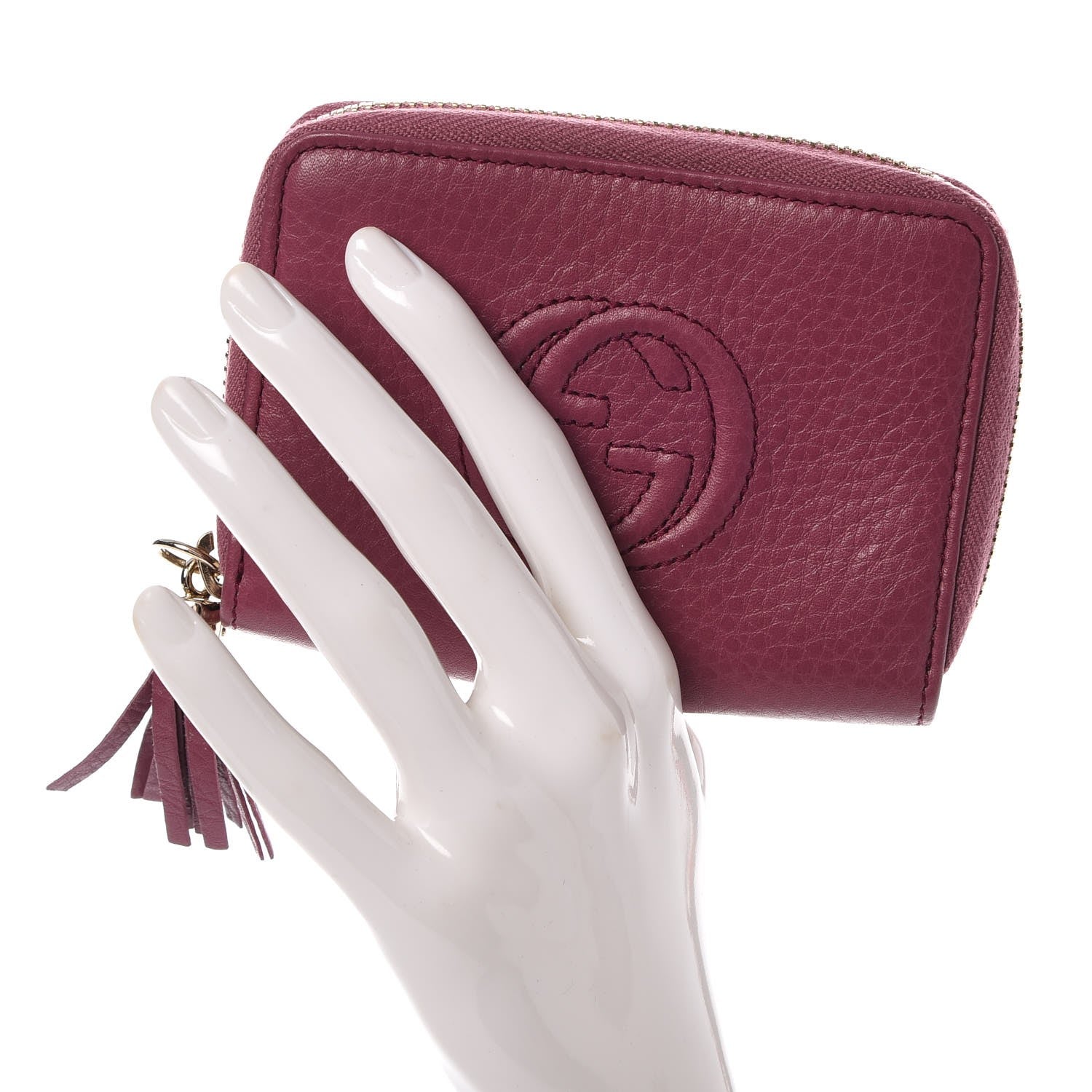 Gucci Pebbled Calfskin Soho Compact Disco Zip Around Wallet Peonia Flower 2 of 7