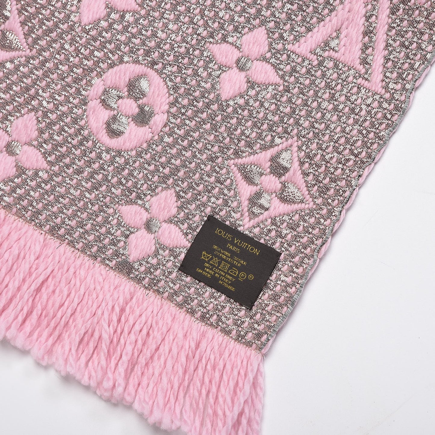 Wool Silk Logomania Shine Scarf Pink