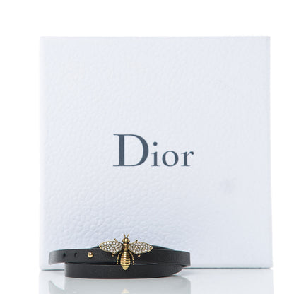Christian Dior Calfskin Crystal Bee Triple Loop Bracelet Black 5 of 5