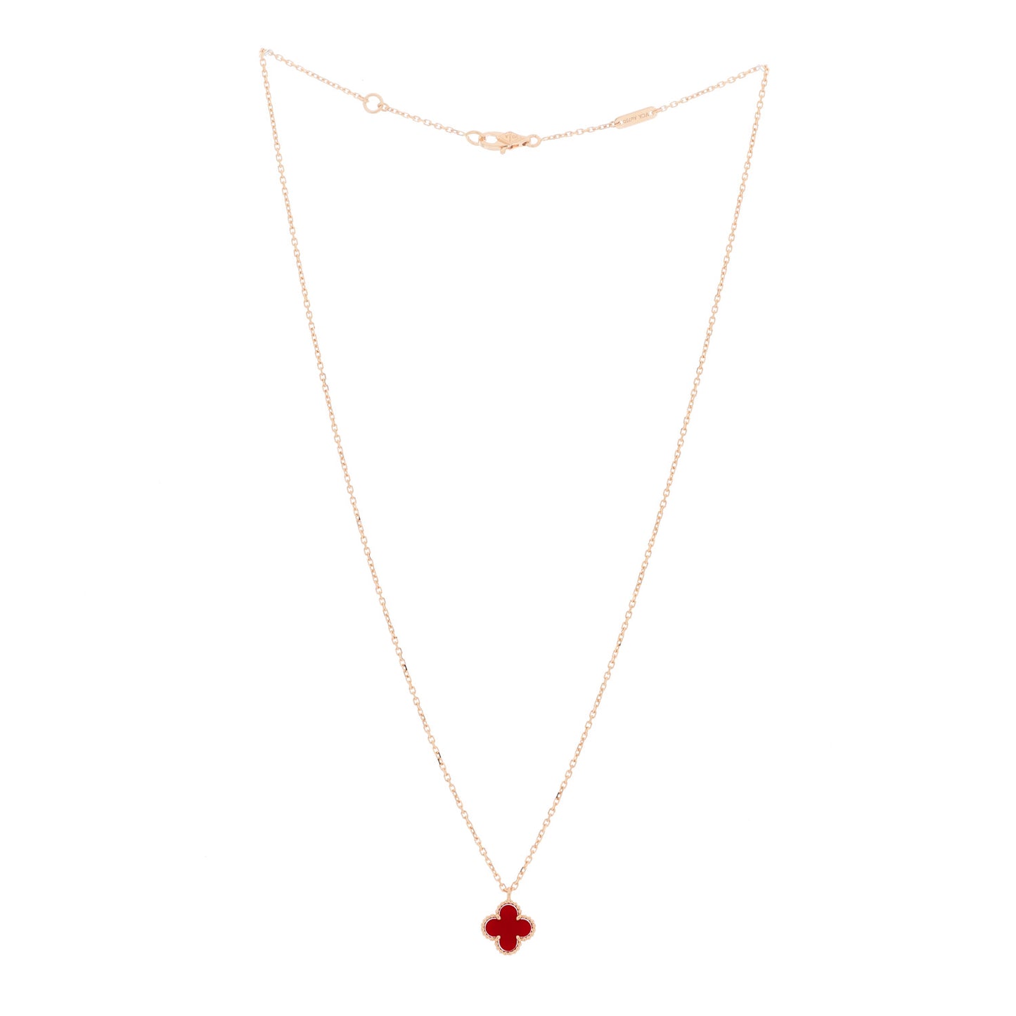 18K Rose Gold Carnelian Sweet Alhambra Pendant Necklace