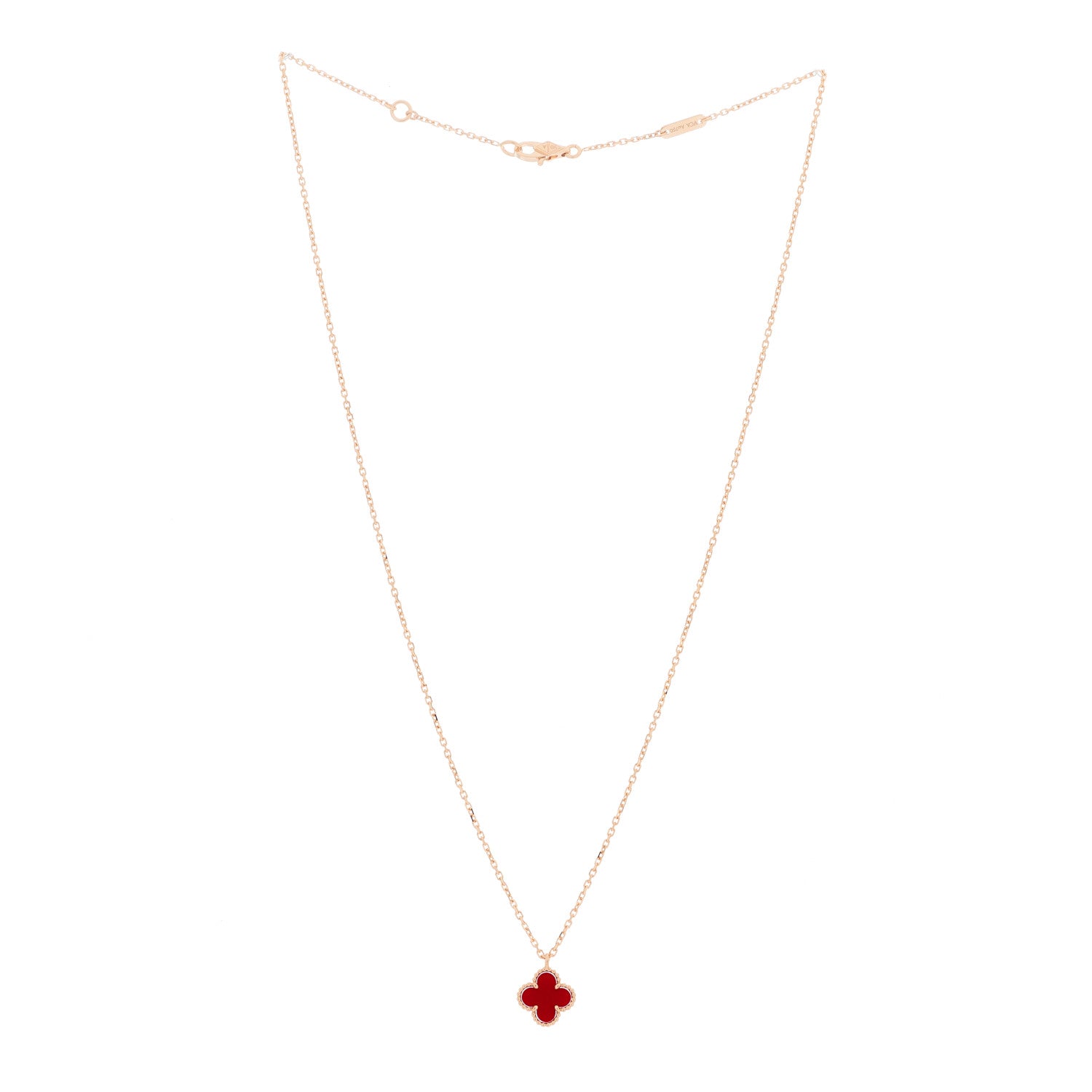 Van Cleef & Arpels 18K Rose Gold Carnelian Sweet Alhambra Pendant Necklace 2 of 5