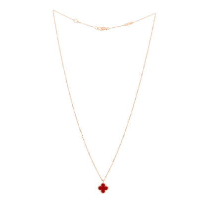 Van Cleef & Arpels 18K Rose Gold Carnelian Sweet Alhambra Pendant Necklace 2 of 5