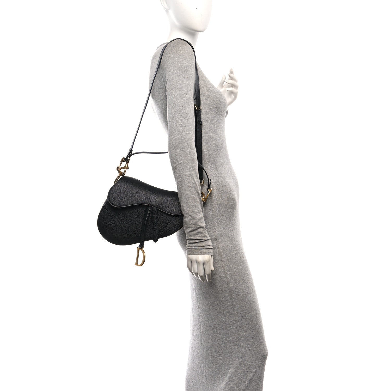 Christian Dior Grained Calfskin Saddle Bag With Strap Black 2 of 11