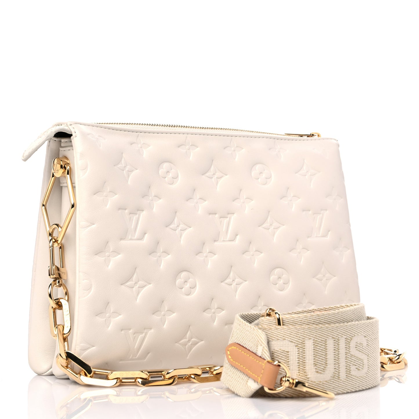 Lambskin Embossed Monogram Coussin PM Cream