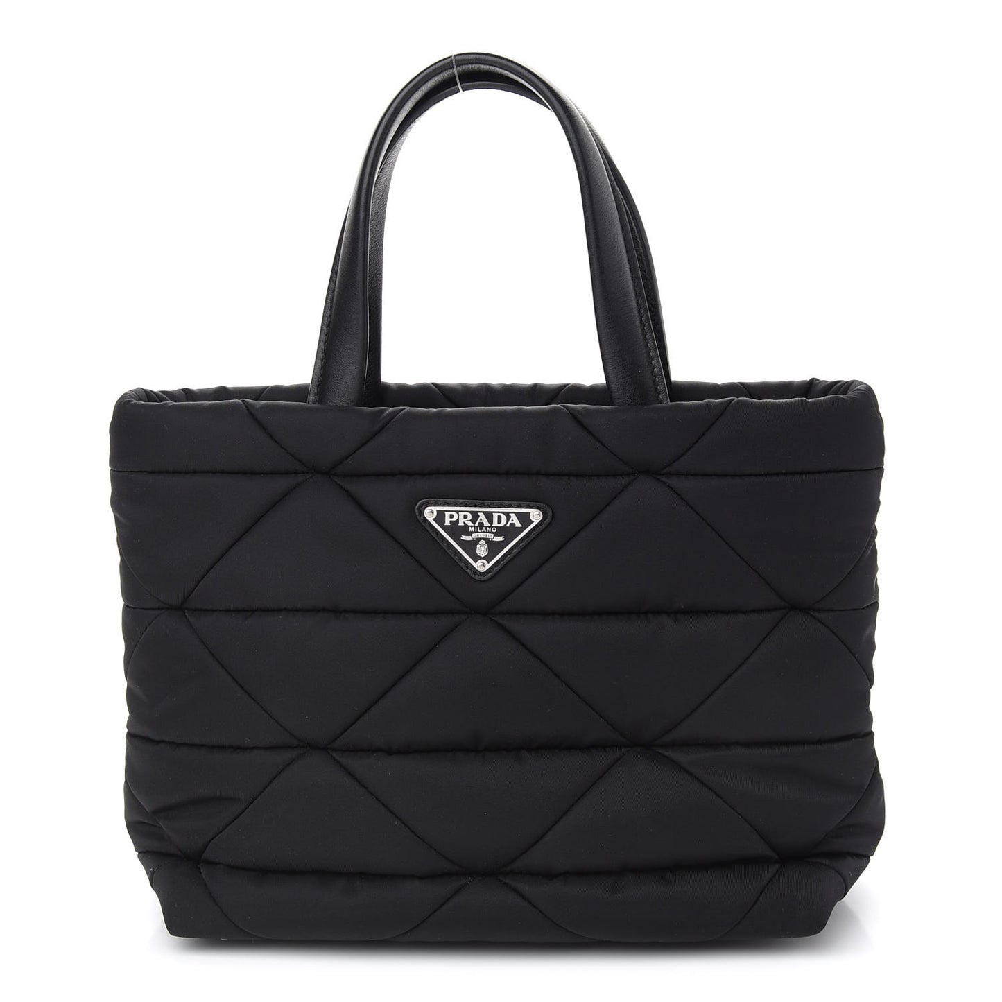 Re-Nylon Nappa Triangle Quilted Padded Double Handled Zip Pocket Tote Black