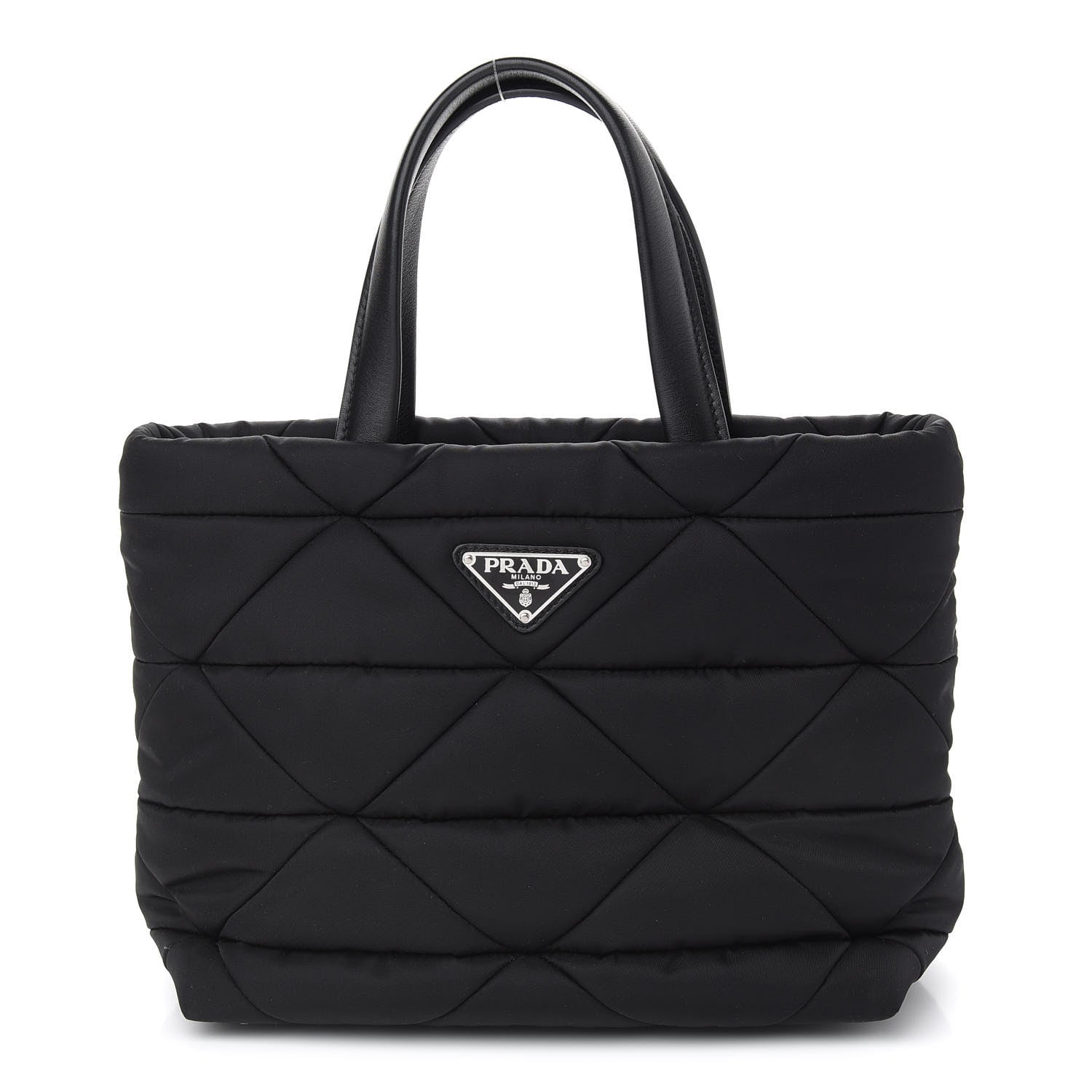 Prada Re-Nylon Nappa Triangle Quilted Padded Double Handled Zip Pocket Tote Black 1 of 8
