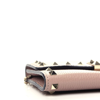 Valentino Garavani Pebbled Calfskin Rockstud Flip Lock Wallet On Chain Poudre 7 of 9