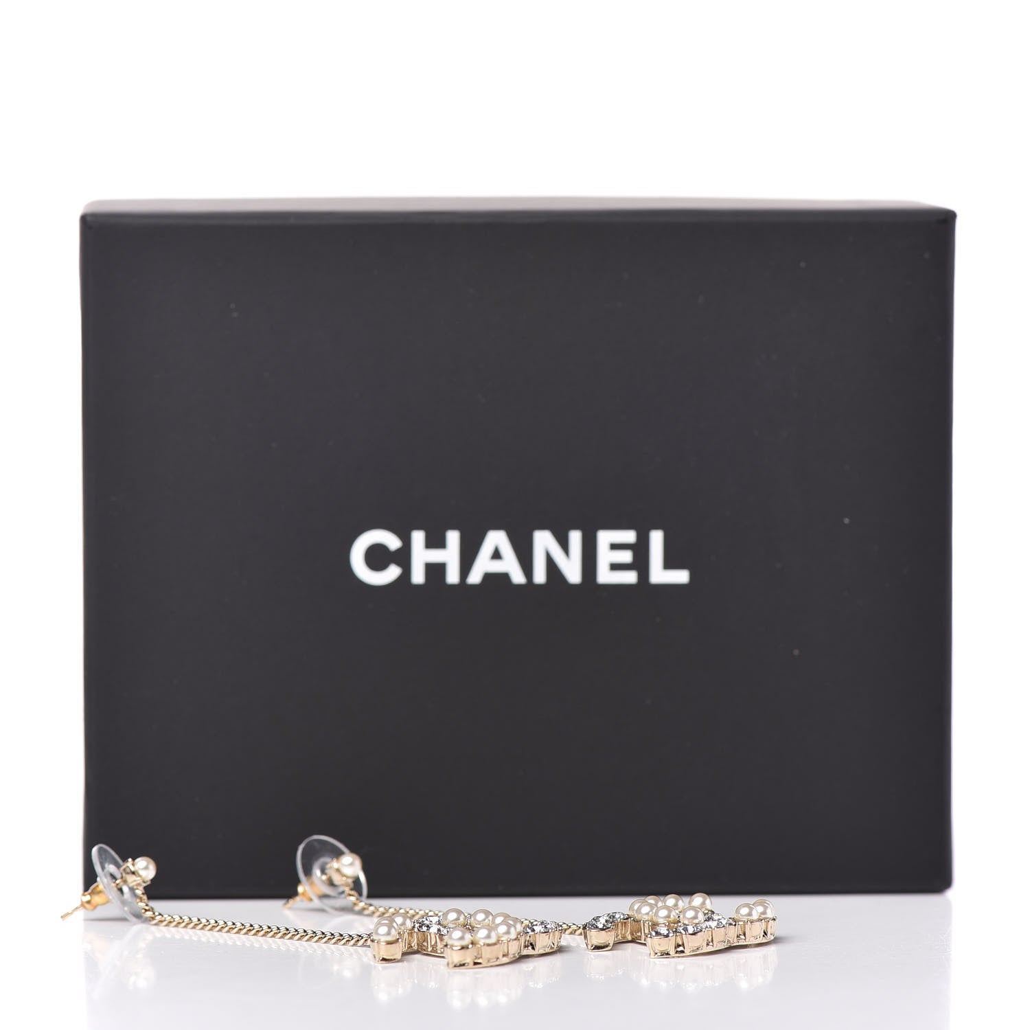 Chanel Crystal Pearl Dazzling Domino Drop Earrings Matte Gold 5 of 5