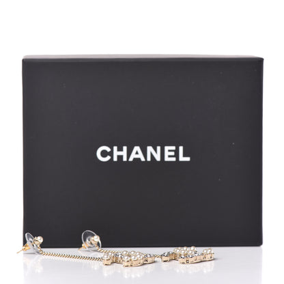 Chanel Crystal Pearl Dazzling Domino Drop Earrings Matte Gold 5 of 5