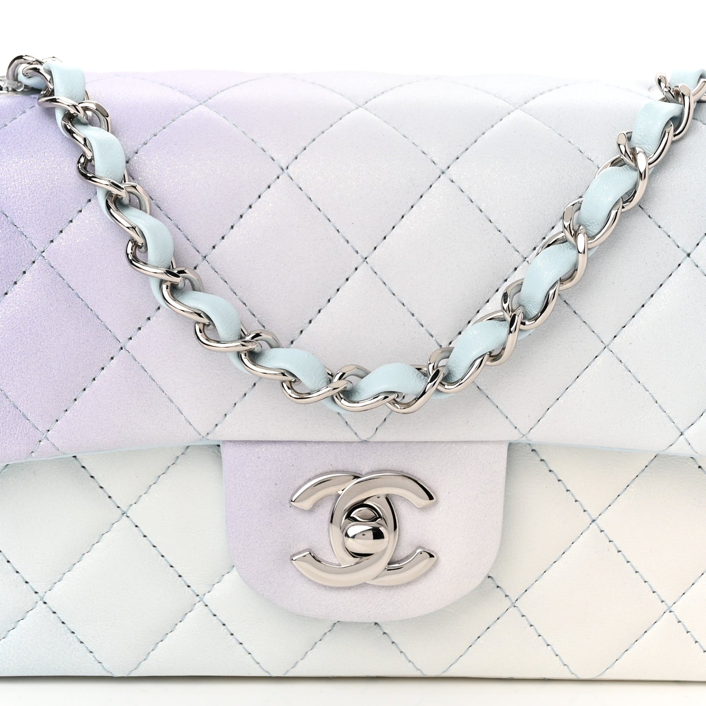Perforated Lambskin Quilted Mini Rectangular Flap Light Blue Light Purple White