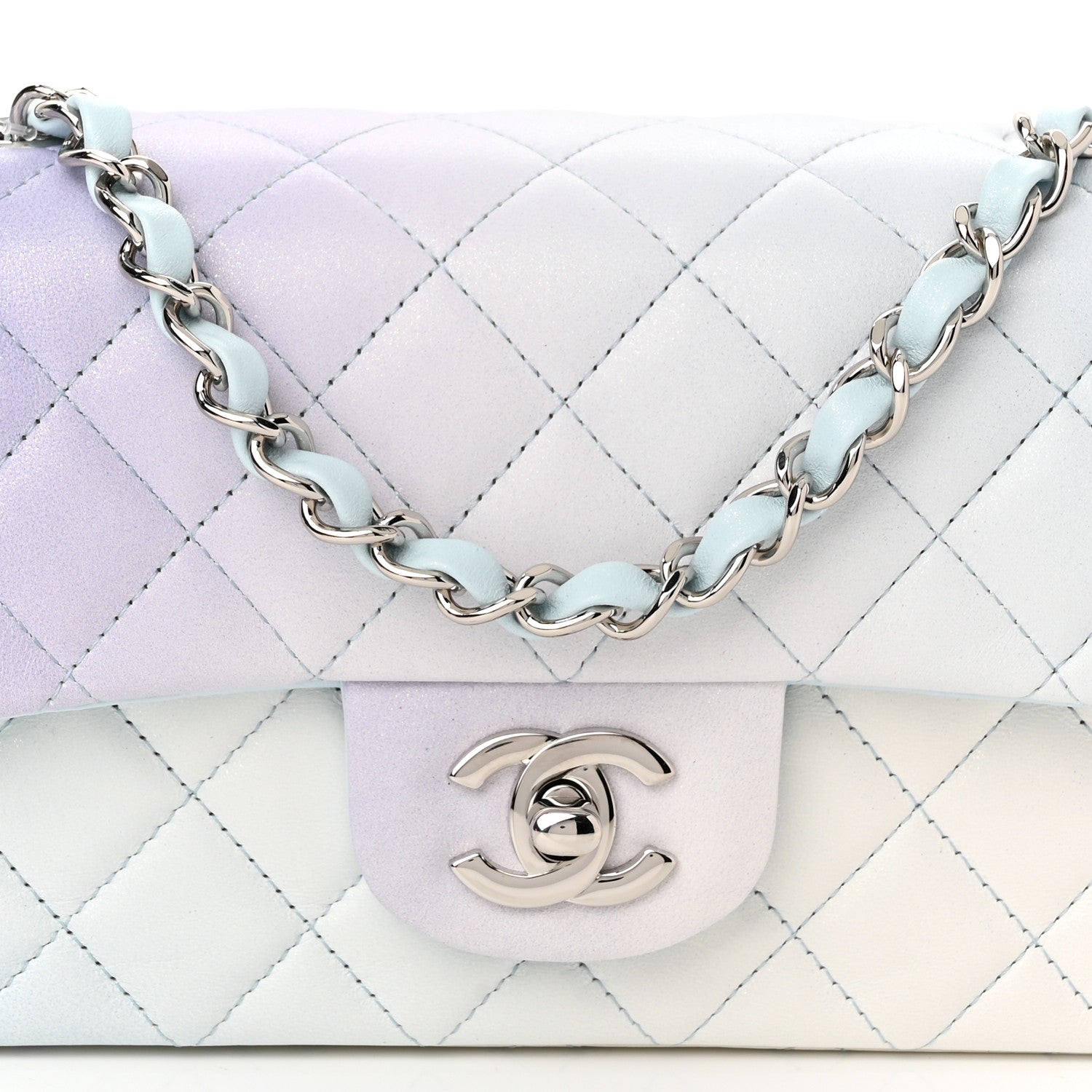 Chanel Perforated Lambskin Quilted Mini Rectangular Flap Light Blue Light Purple White 8 of 11