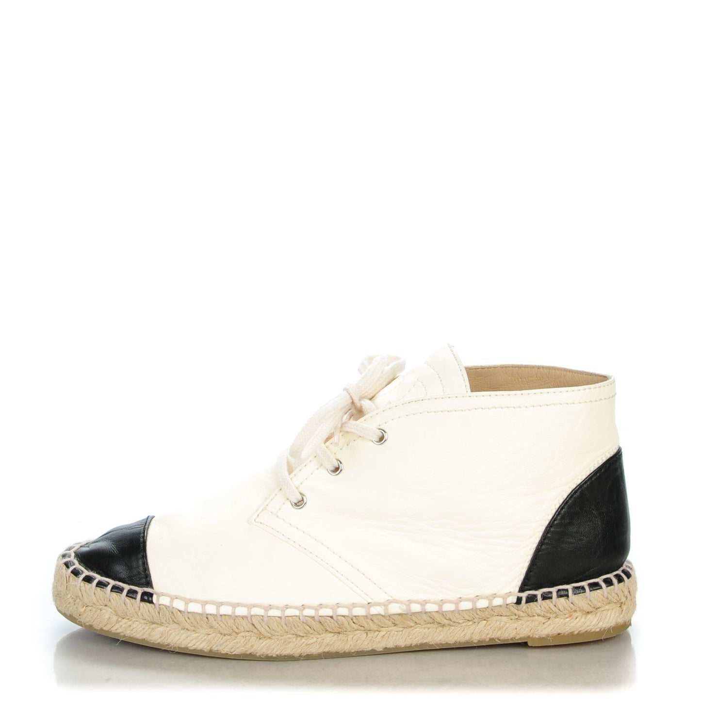 Lambskin Cap Toe Lace Up Espadrilles 39 White Black