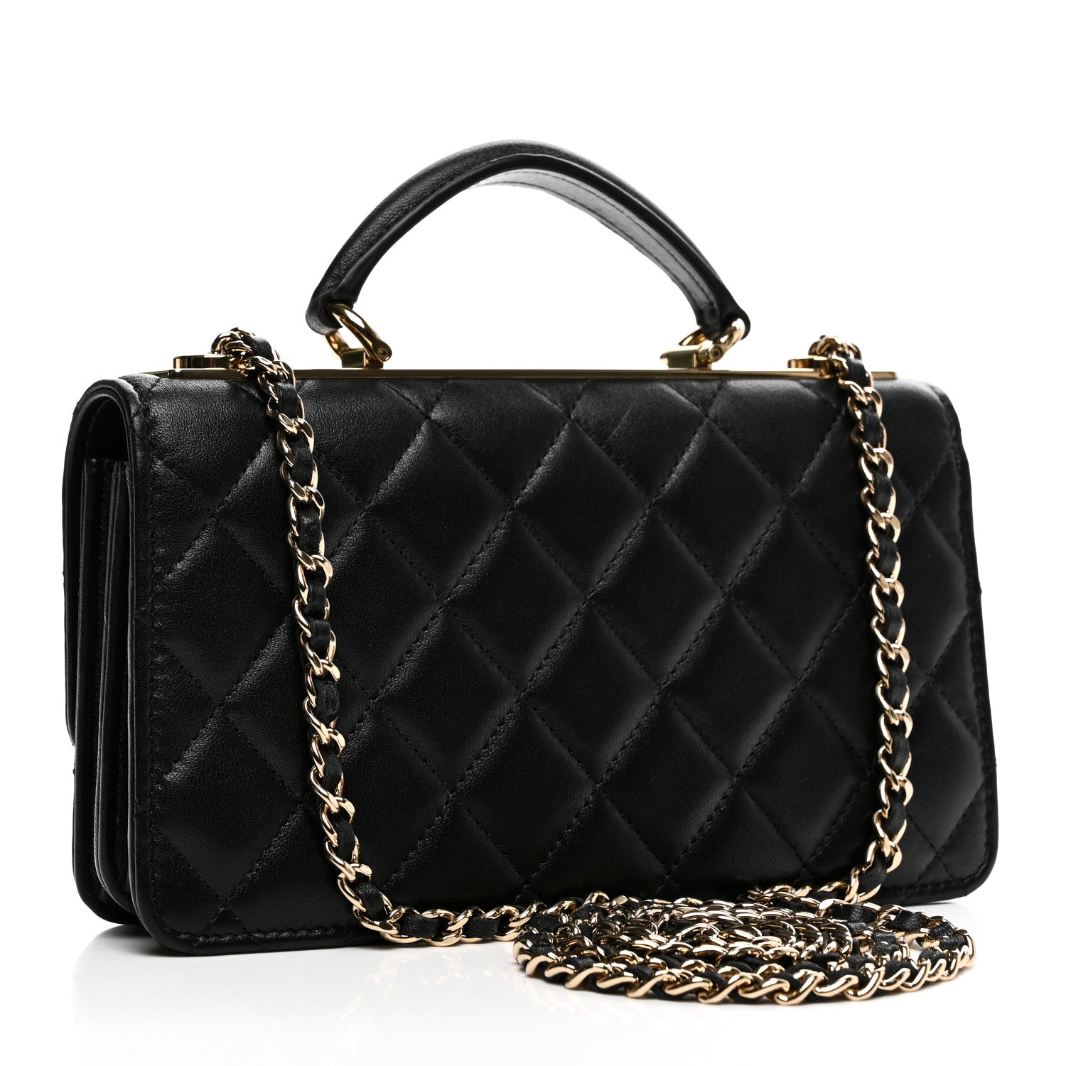 Chanel Lambskin Quilted Trendy CC Dual Handle Clutch With Chain Black 3 of 13
